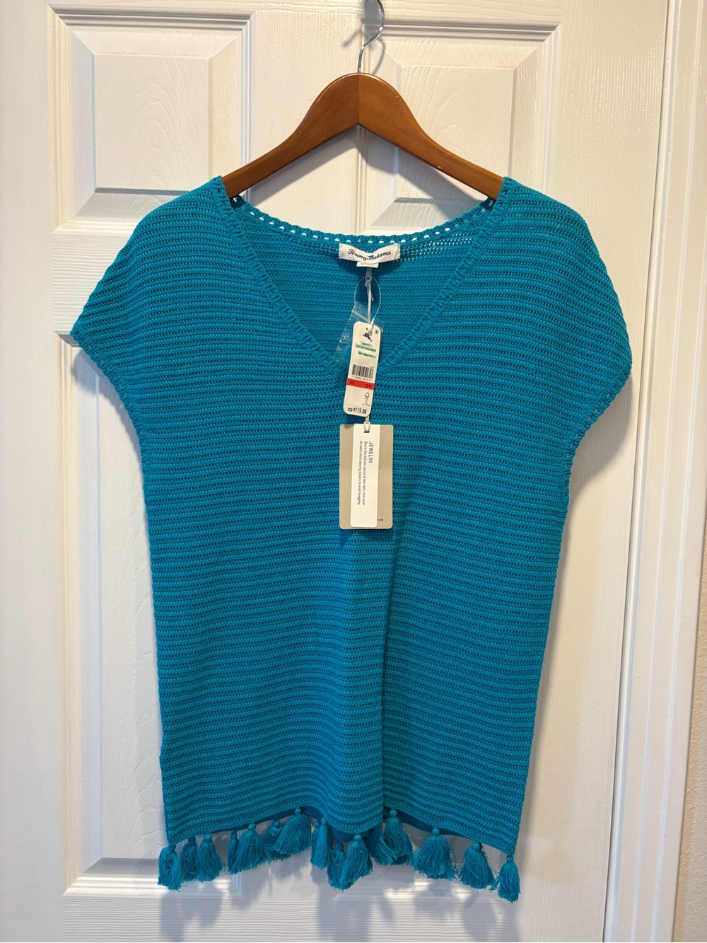 Tommy Bahama Turquoise Knit V-Neck Tassel Tank